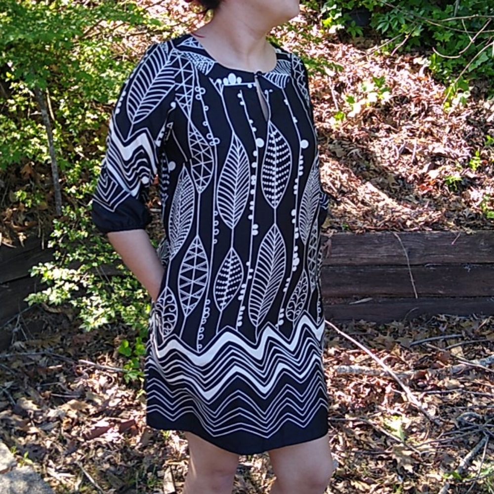 Retro Tribal Print Shift Dress Balloon Sleeve